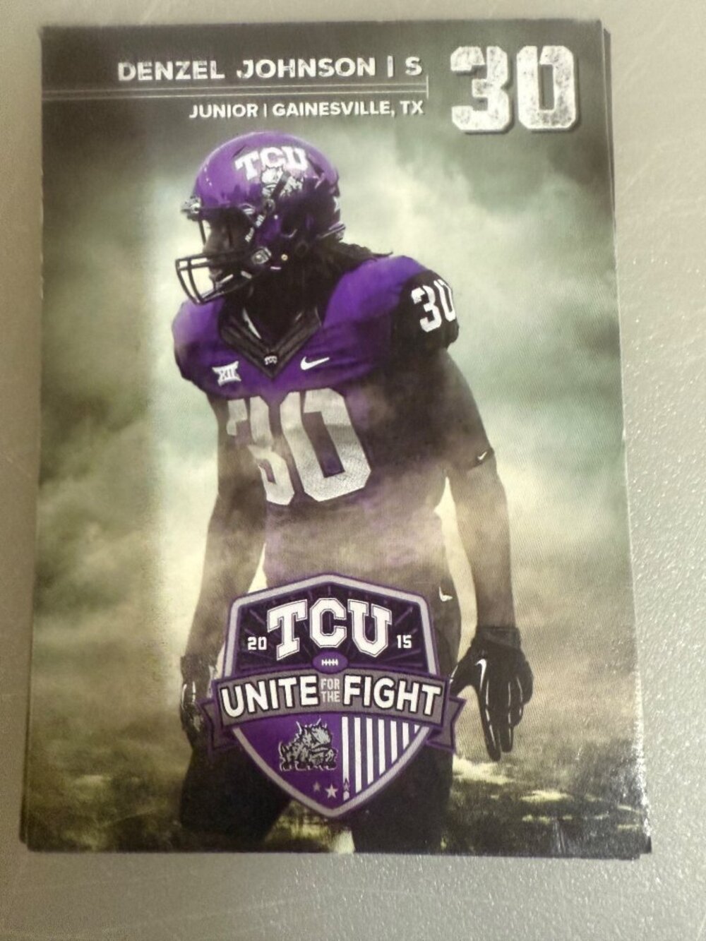TCU Football Trading Card Denzel Johnson #30 2015 Unite The Fight Purple & White